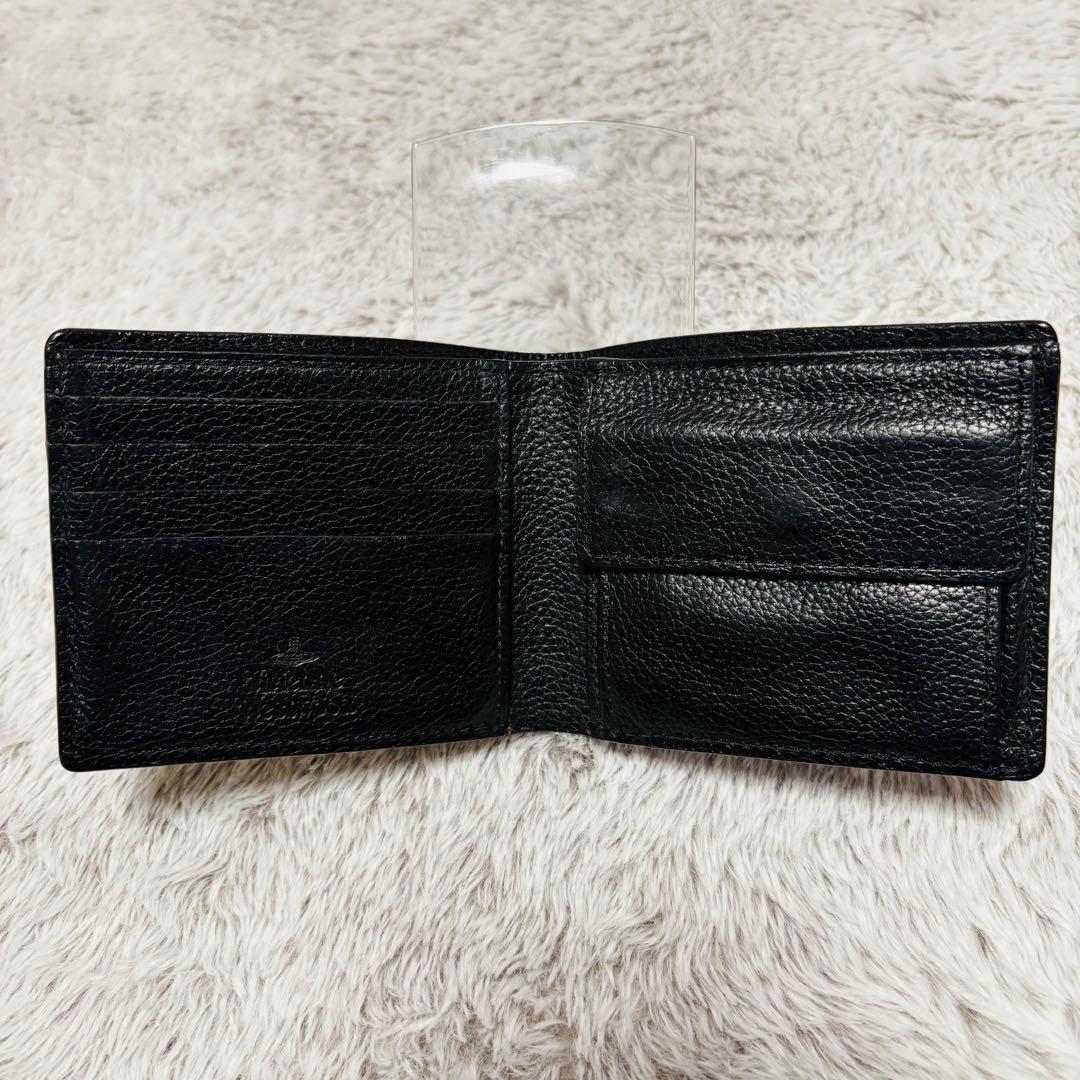 【良品】ヴィヴィアン・ウエストウッド オーブ　黒 レザー 二つ折り財布 型押し