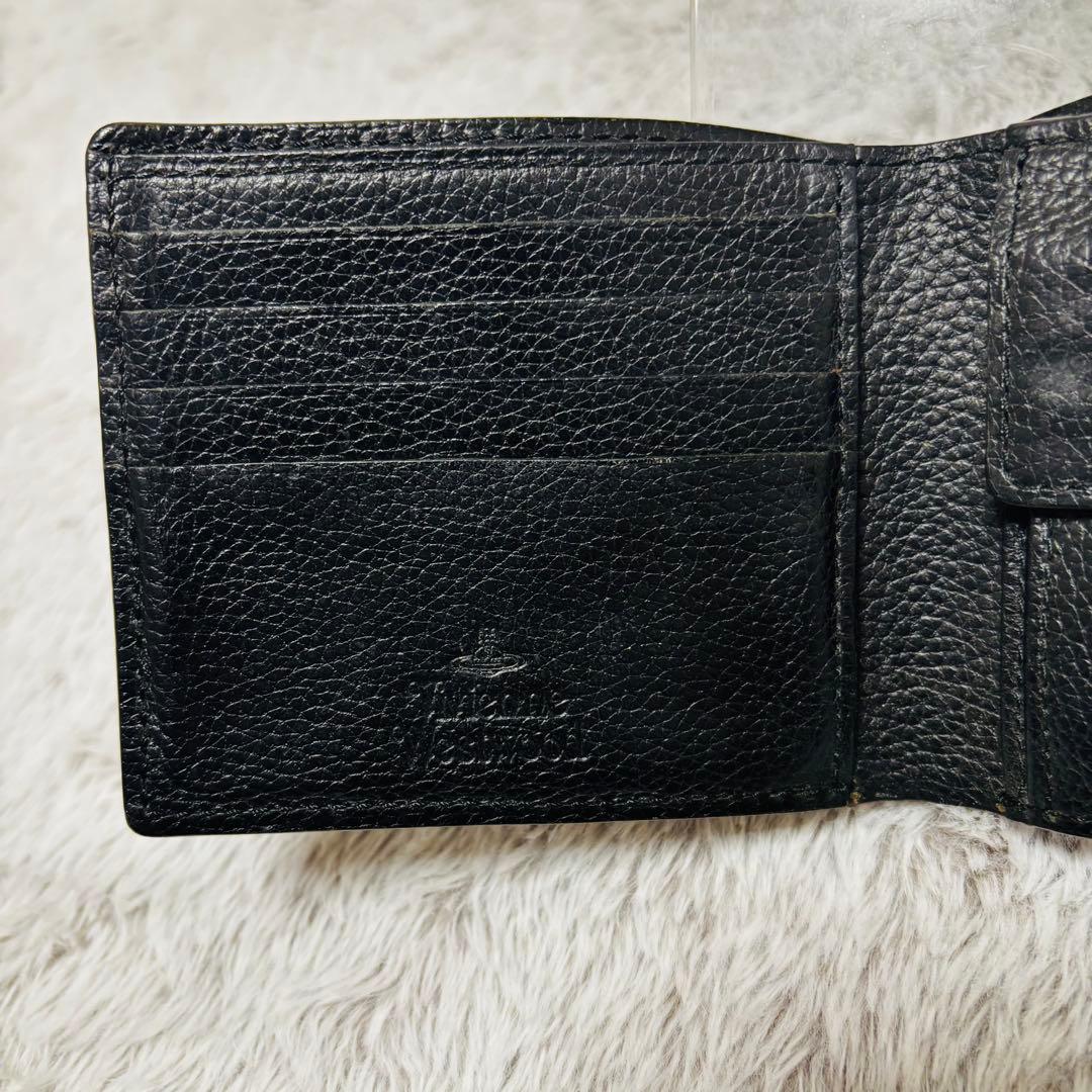 【良品】ヴィヴィアン・ウエストウッド オーブ　黒 レザー 二つ折り財布 型押し