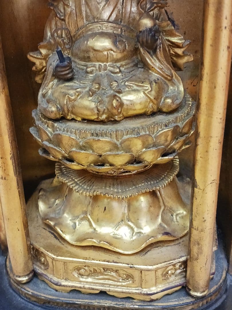 時代物　厨子　木彫　仏像　【蔵鍵と如意宝珠を持つ弁財天】　弁財天　仏教美術　金彩