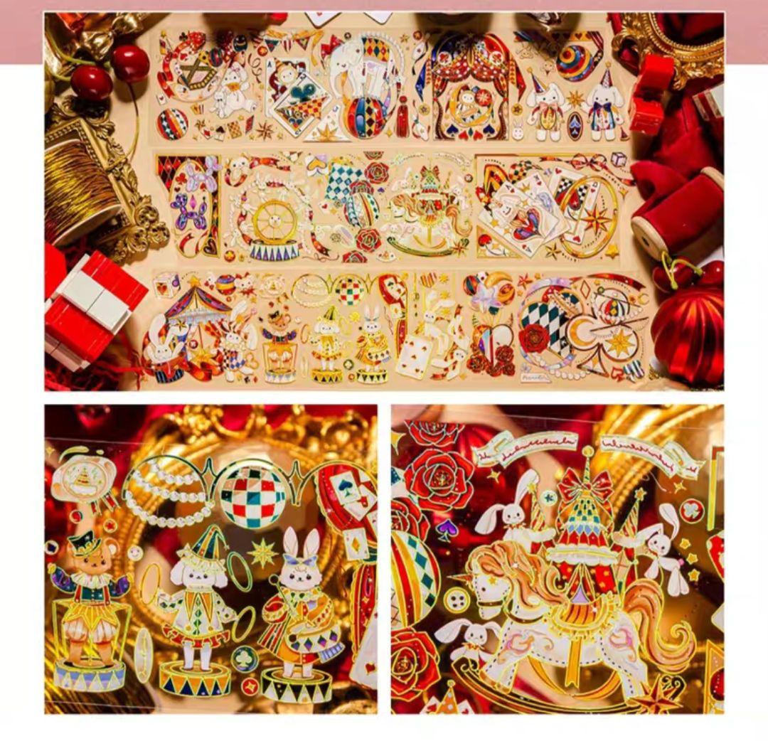 巻売 476★ 海外 マスキングテープ マステ PET 装飾 動物 兎 金ホロ