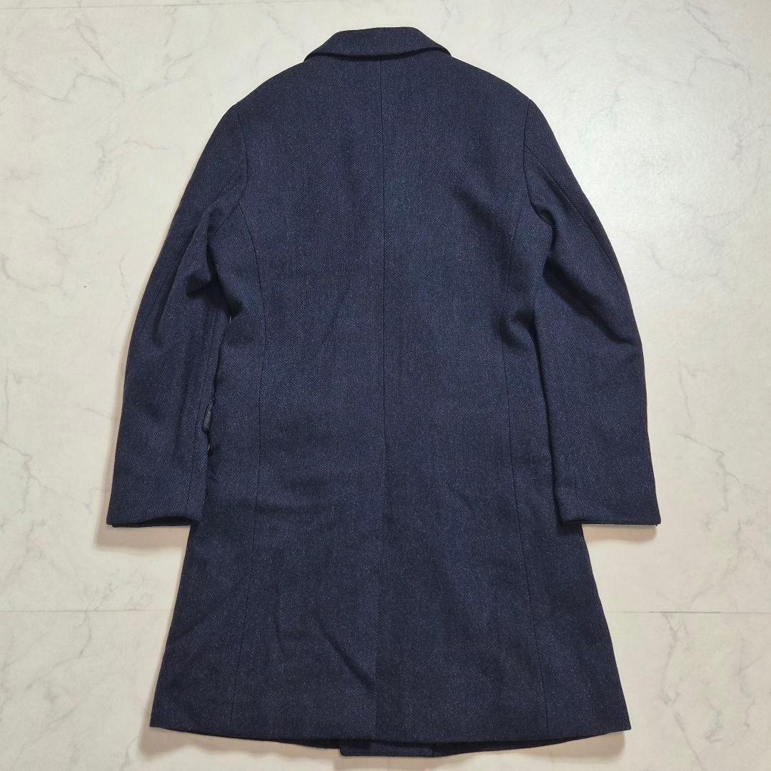 【美品】スーツセレクトヘリンボーン ダブルチェスターコート ネイビー M