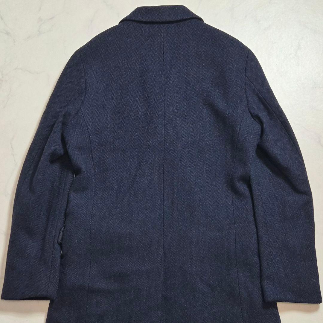 【美品】スーツセレクトヘリンボーン ダブルチェスターコート ネイビー M