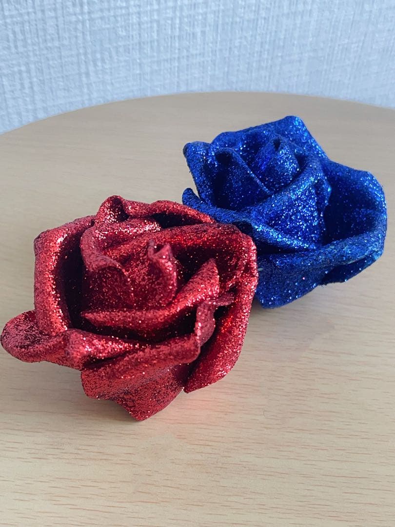 ラメ入りバラ装飾 80個セット（赤・青）造花 デコレーション ハンドメイド