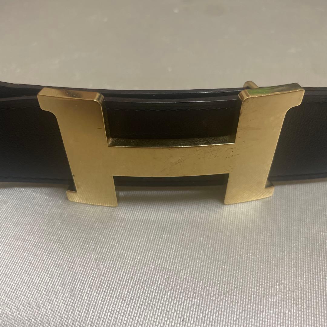 エルメスコンスタンスHベルトブラック/ブラウンのリバーシブルレザー、ゴールド金具