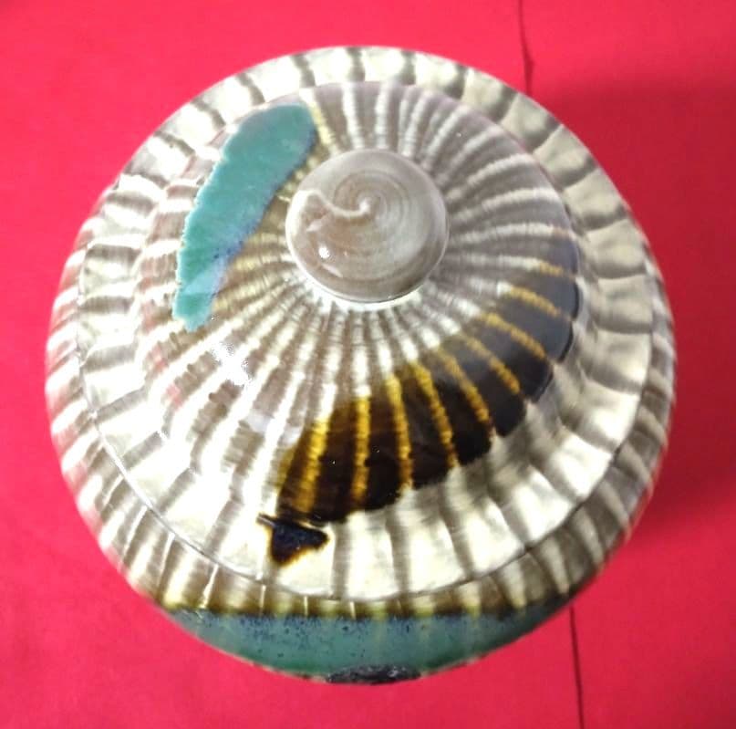 小石原焼 陶器 蓋付き壺 インテリア 壺 飛び鉋 刷毛目