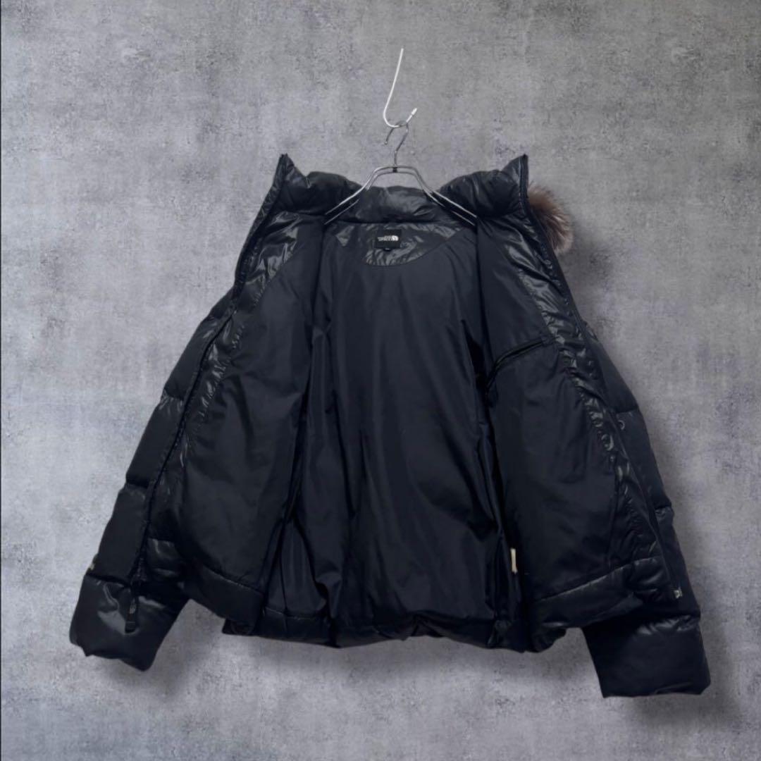 ☆人気　ノースフェイス　刺繍ロゴ　ダウンジャケット　ファーブラック　レディースL