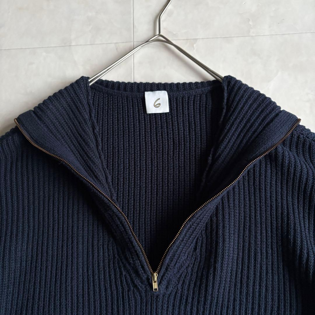 ＜6(ROKU)＞HIGH ZIP SAILOR KNIT/ニット ネイビー F