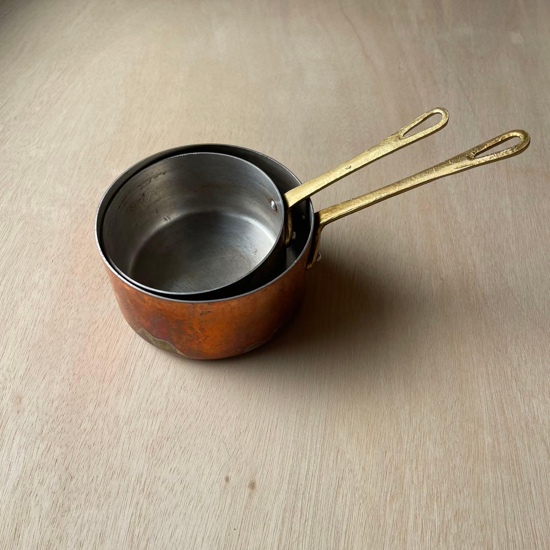 銅製 片手鍋 2個セット コッパー ソースパン フランス アンティーク
