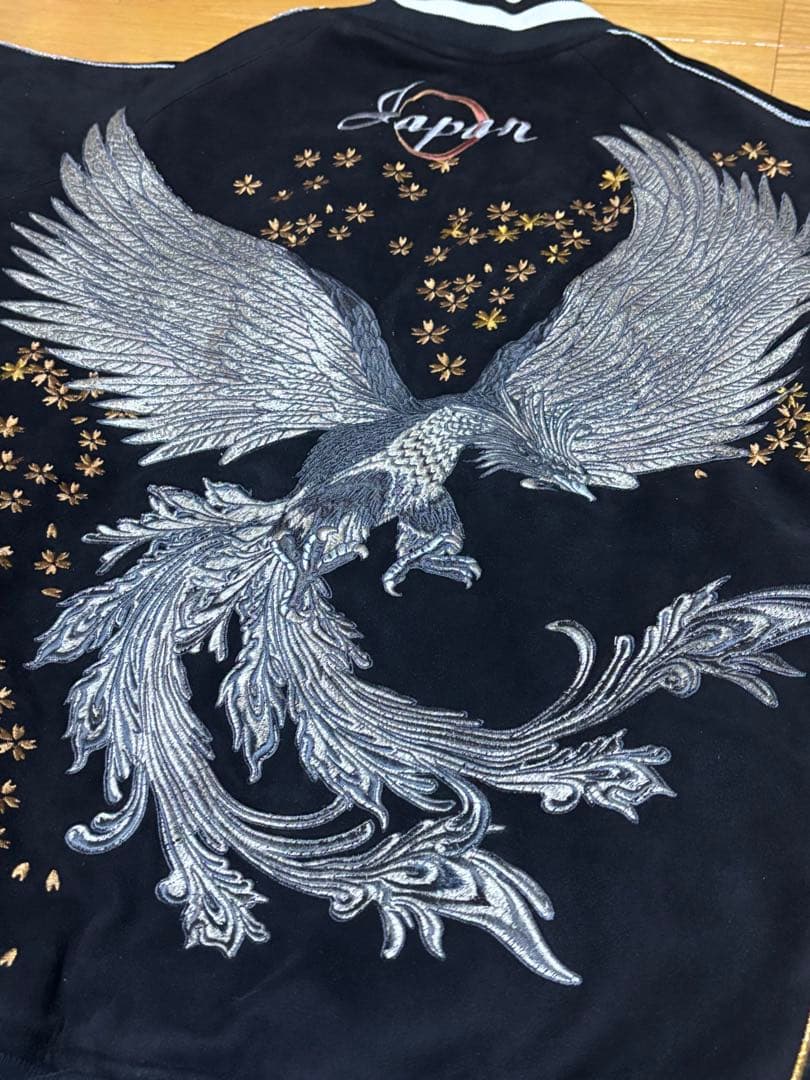 絡繰魂　粋　スカジャン　スタジャン　和柄　刺繍　鳳凰？　不死鳥？　ベロア　別珍