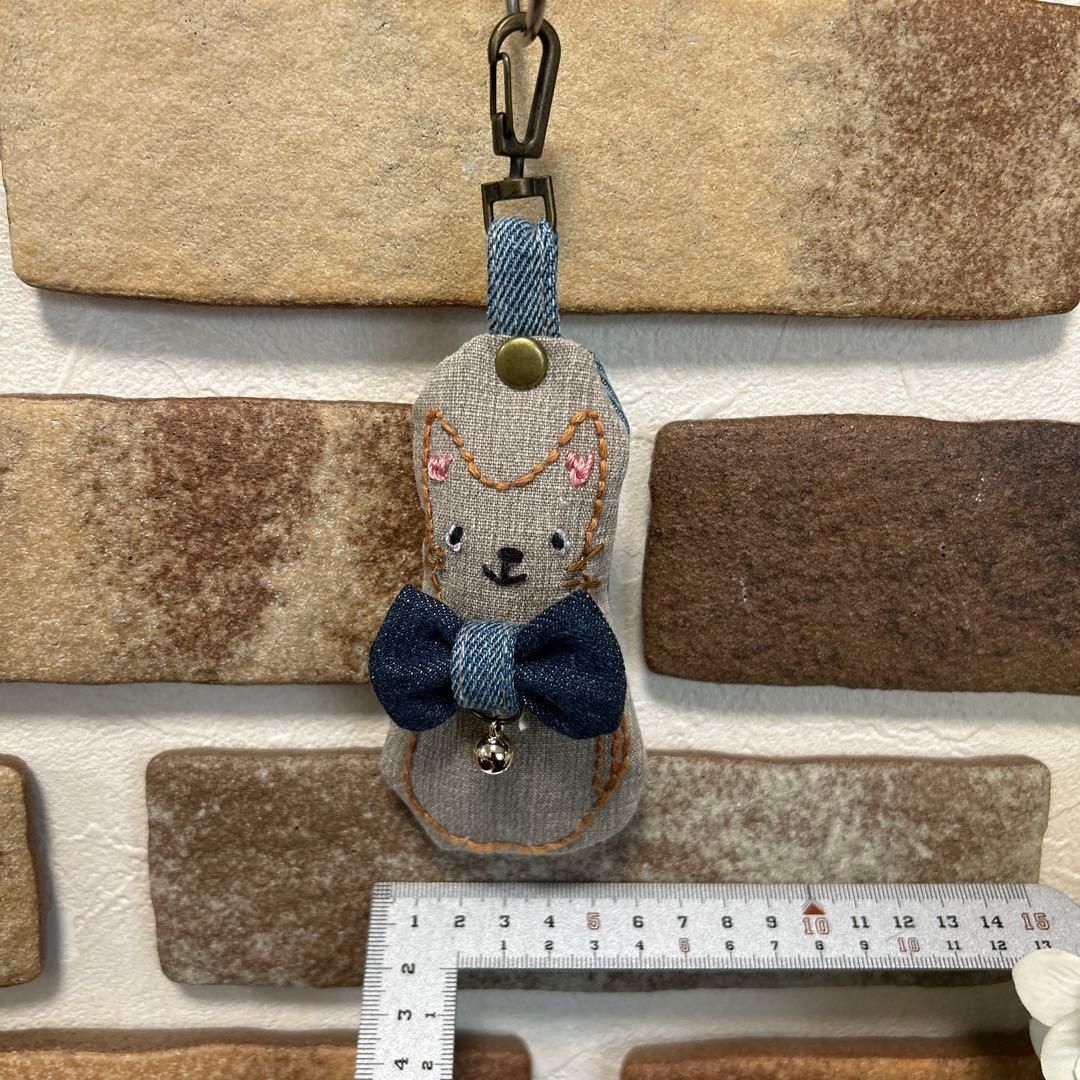 専用デニムリメイク 猫 チャーム キーホルダー 刺繍 15