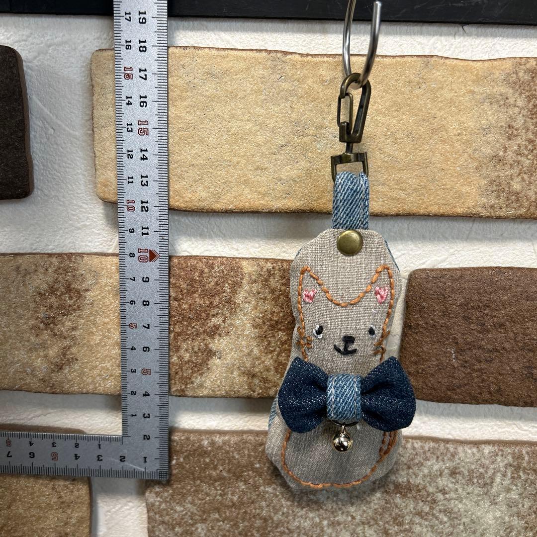 専用デニムリメイク 猫 チャーム キーホルダー 刺繍 15
