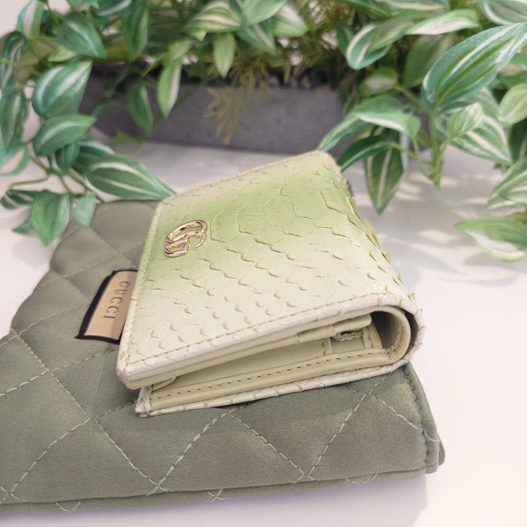 【希少】GUCCI グッチ パイソン ２つ折り コンパクトウォレット グリーン系