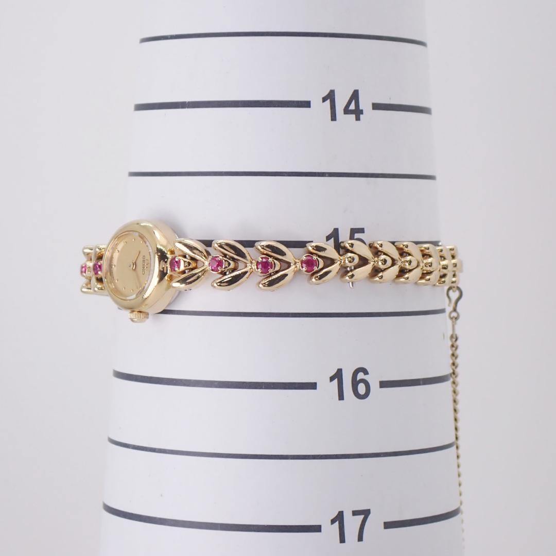 稼働★ セイコー レディース腕時計 ゴールド 赤石 ブレスレット 87年