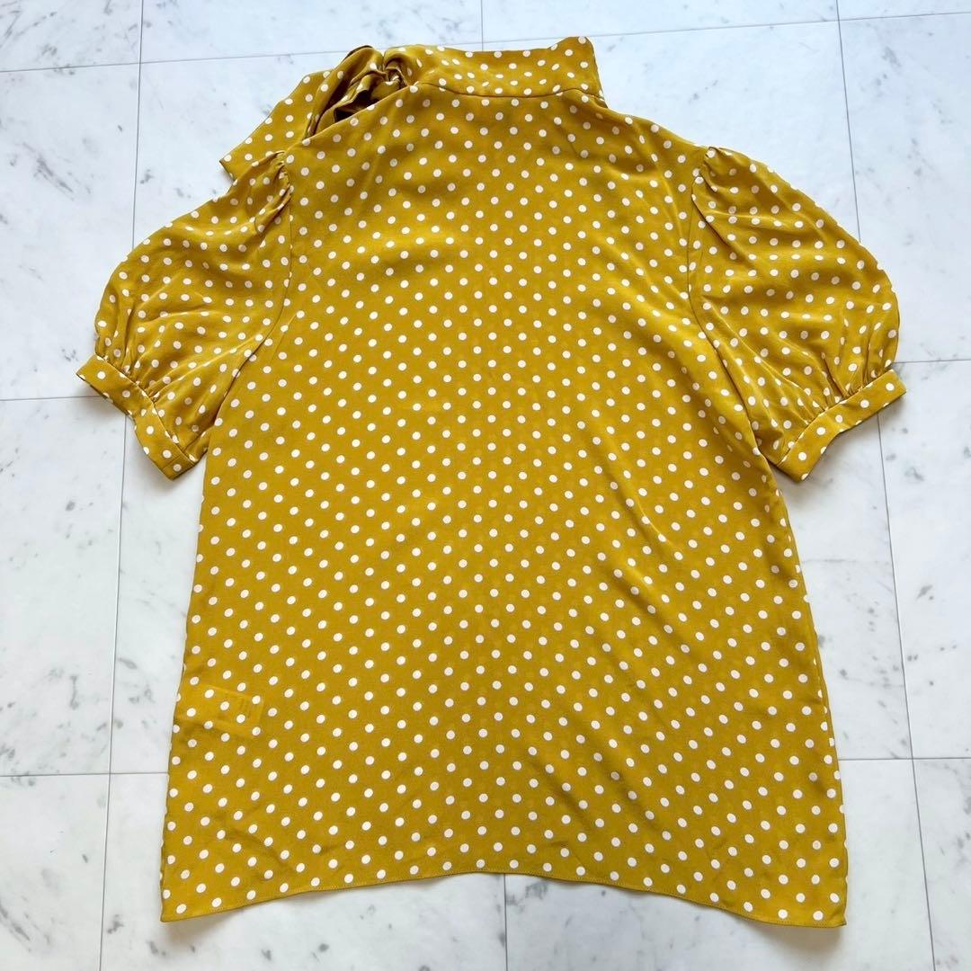 タグ付 CELINE 現行タグ シルク ドット ボウタイブラウス イエロー 36