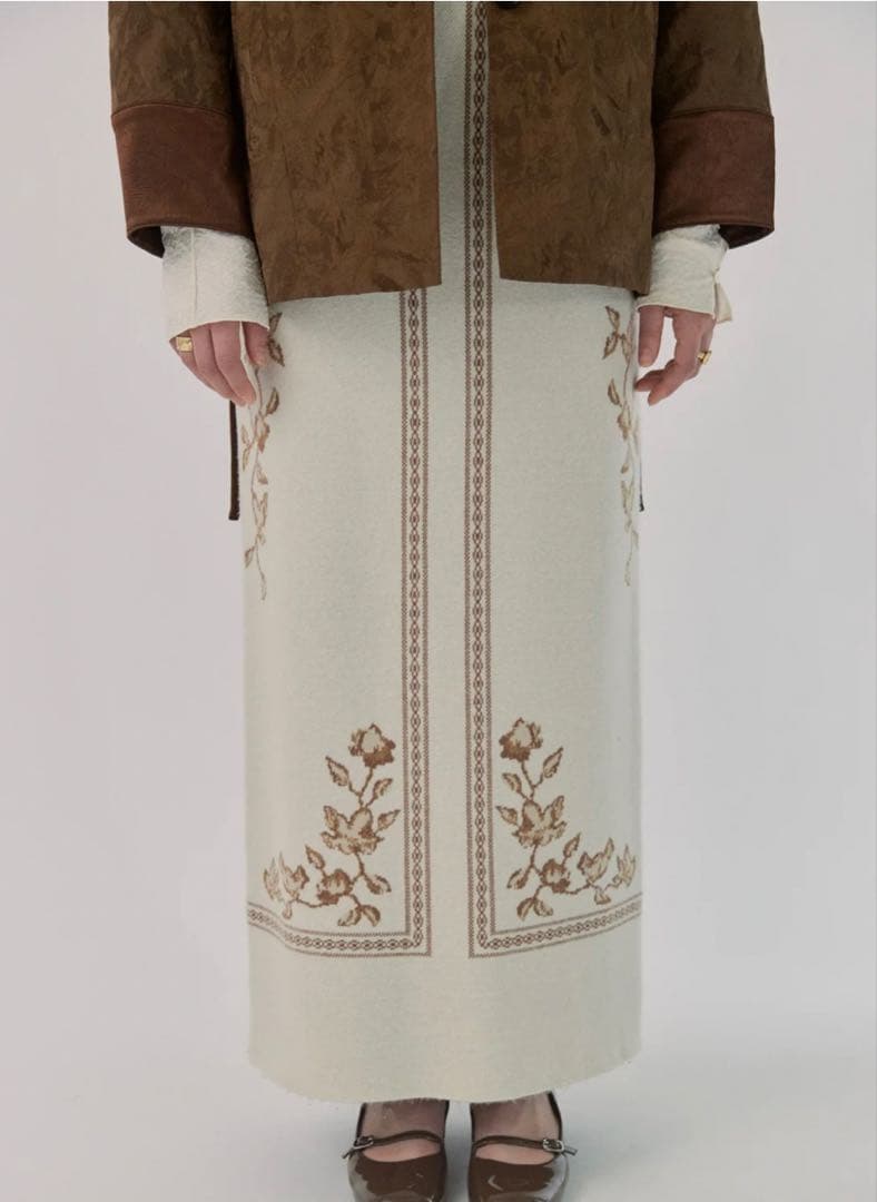 スカート Eaphi SCARF MOTIF KNIT SKIRT beige