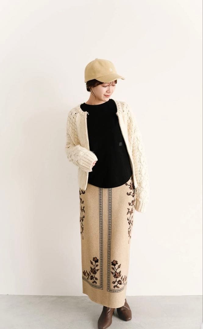 スカート Eaphi SCARF MOTIF KNIT SKIRT beige