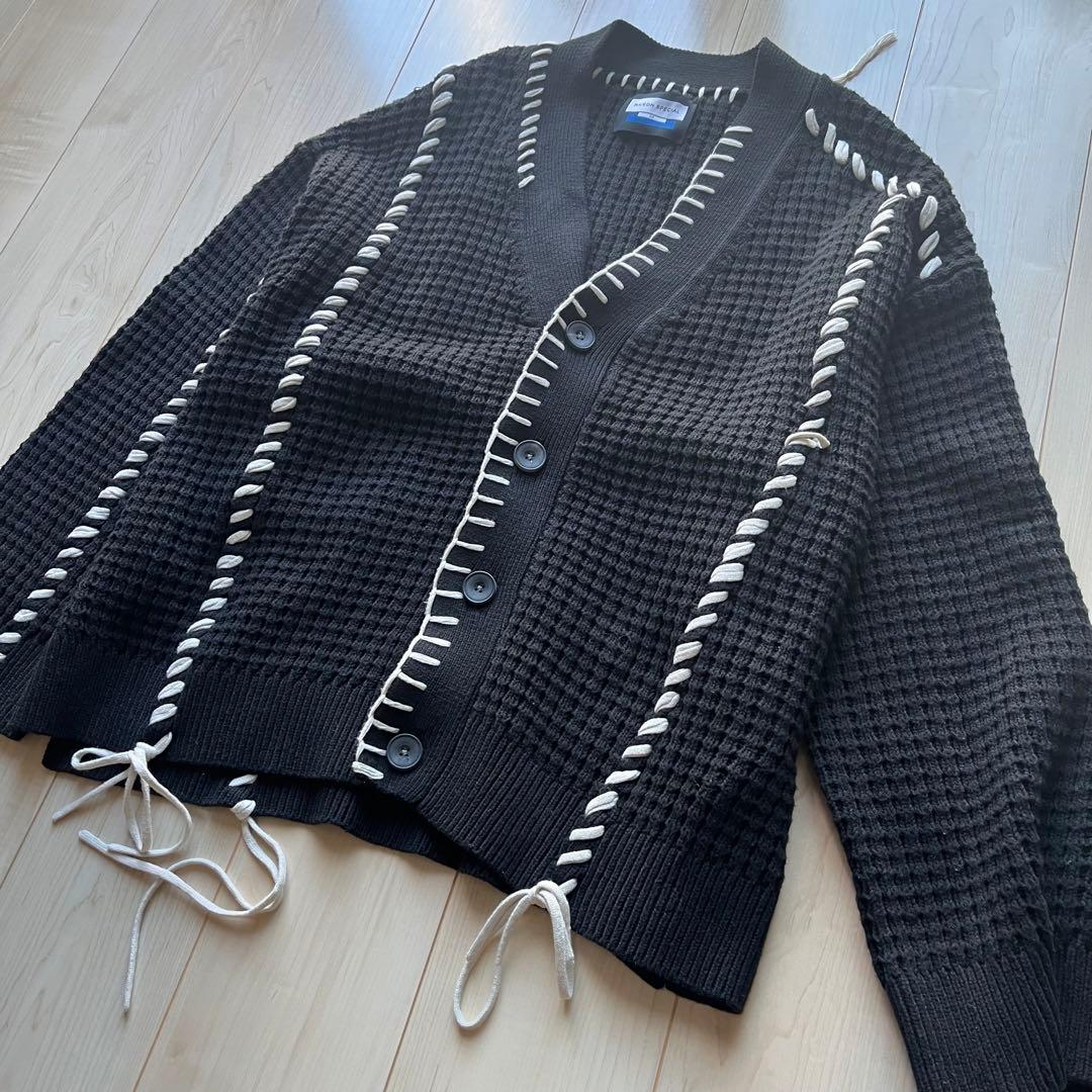 【完売】鬼ワッフルクレイジーステッチプライムオーバーVネックカーディガン 黒　L