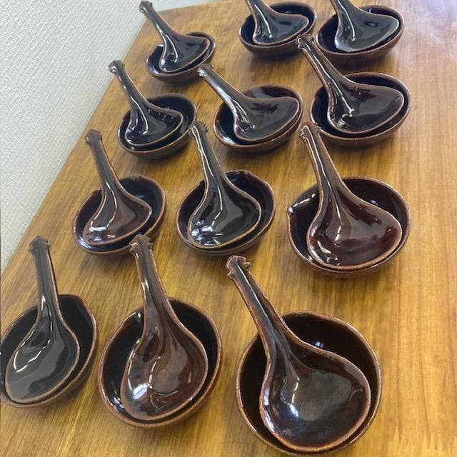 ダエマ　アメ釉碗15個【3個小傷有り】、ちりれんげ12個【1個小傷有り】