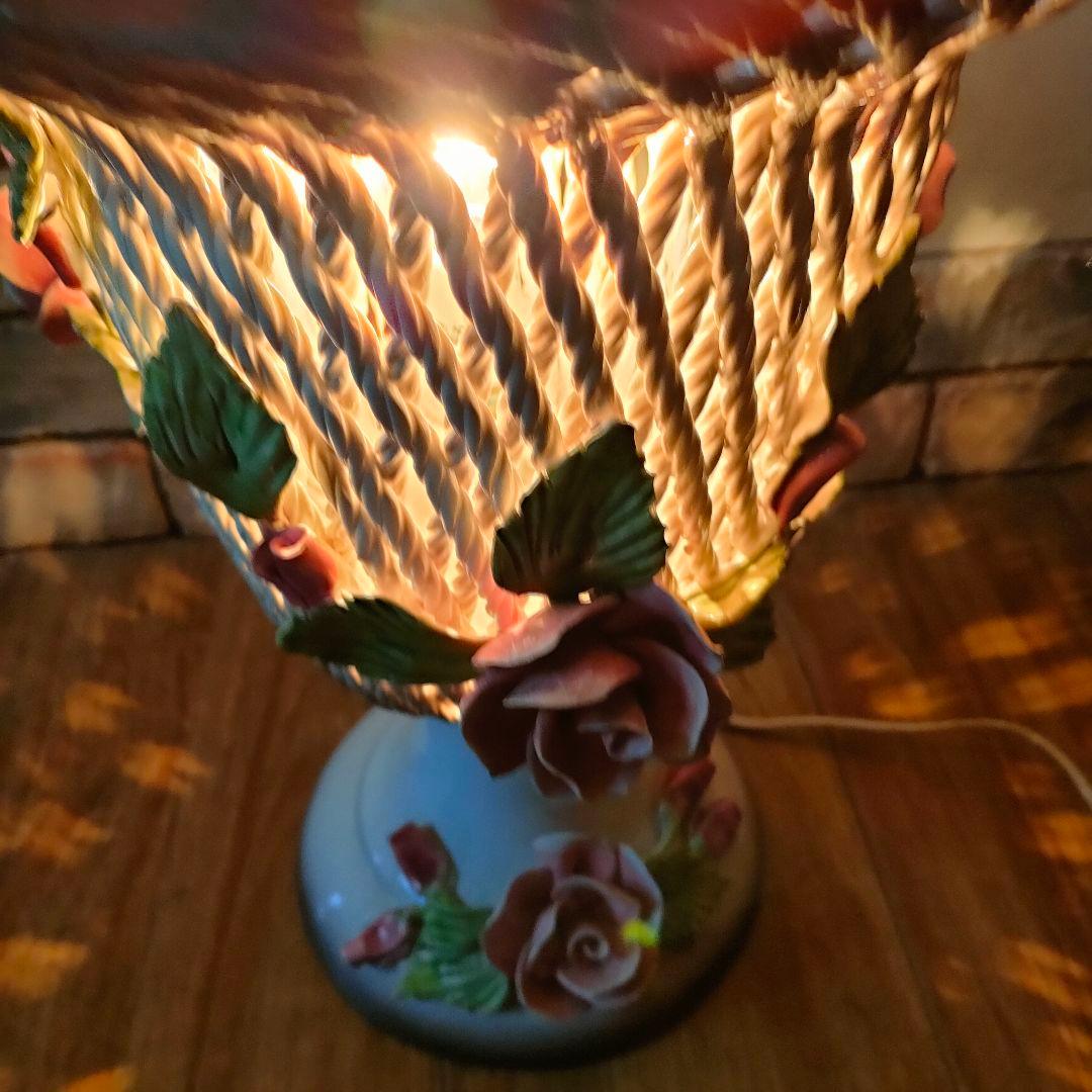 希少 激レア アールヌーヴォー アンティークランプ 陶器 エンジェル 天使 薔薇