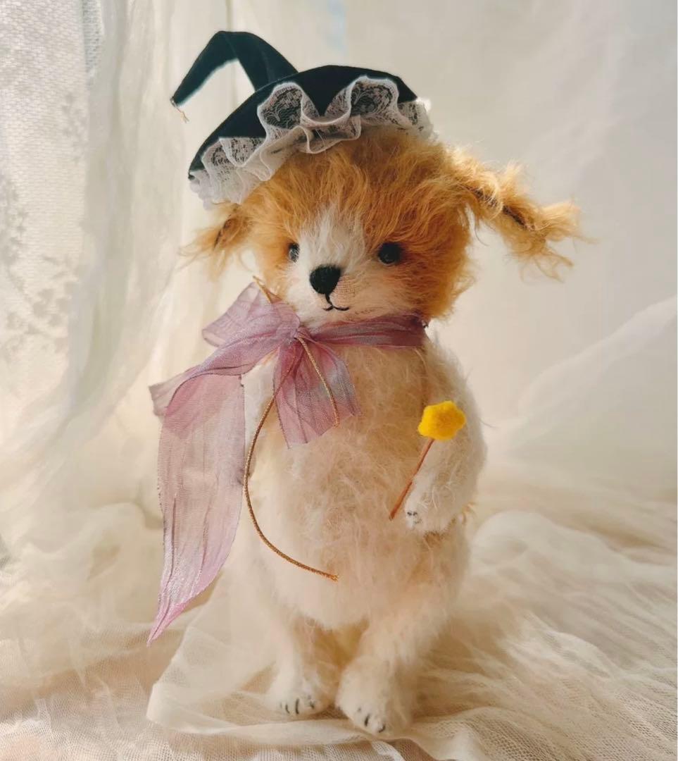 花と犬 ぬいぐるみ 優しい雰囲気 部屋飾り 海外作家様 ハンドメイド テディベア