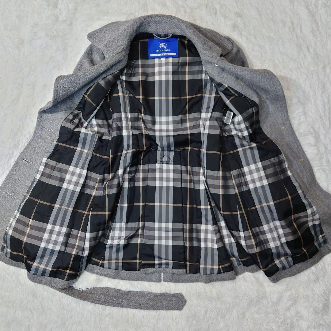 バーバリー ブルーレーベル　ロングコート　アンゴラ　ノバチェック　グレー 38