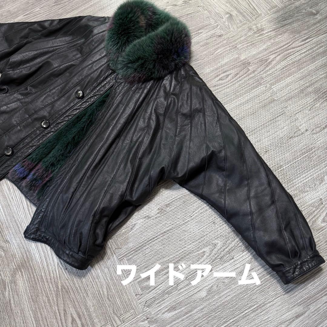 リバーシブル レザージャケット フォックスファー ブラック コート 革 グリーン