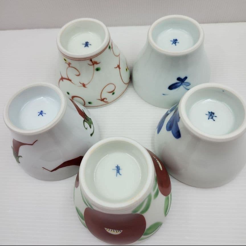 波佐見焼　陶房　青　反湯呑　新仙茶　フリーカップ　5柄揃　新品未使用