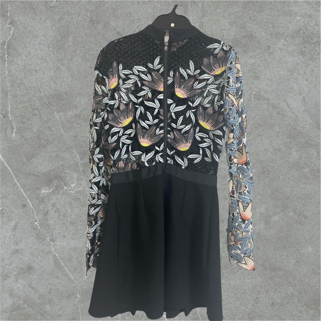 self-portrait 刺繍入り長袖ワンピース