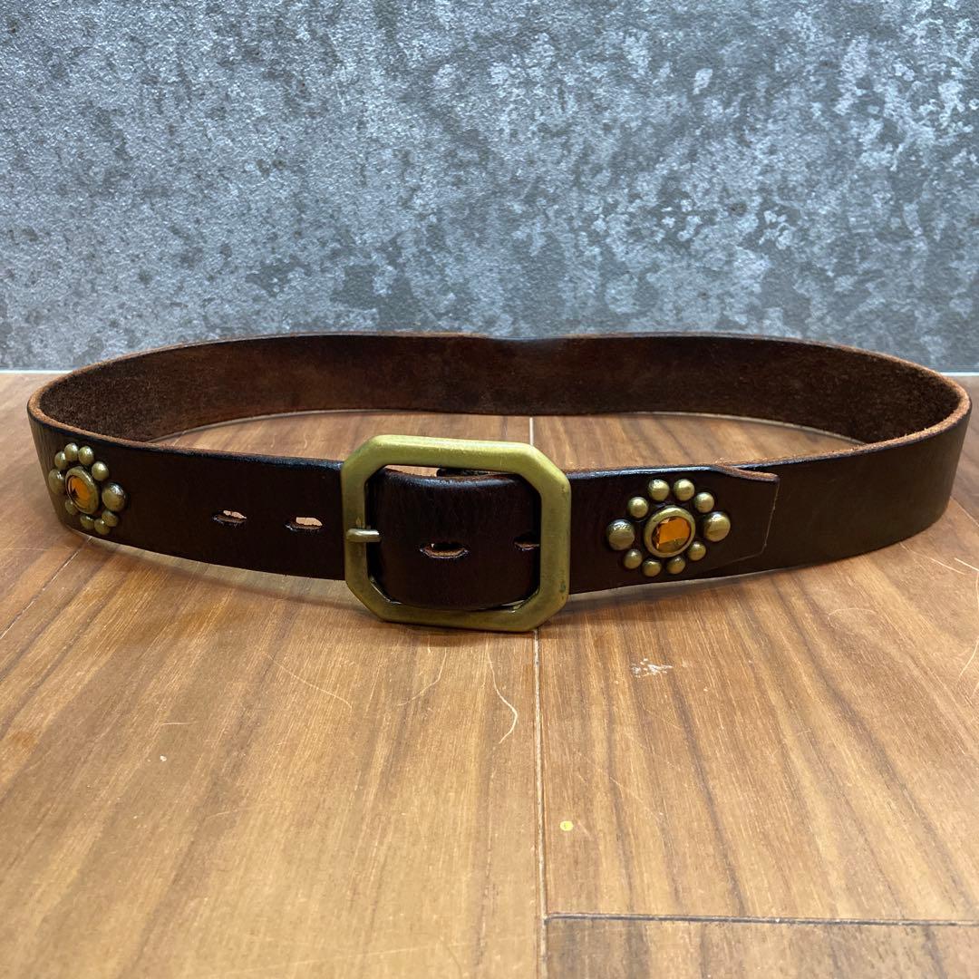HTC フラワースタッズベルト イエローストーン&ダークブラウンレザー 32
