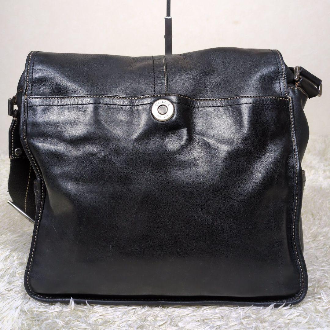 コーチ メッセンジャーバッグ 斜め掛け レザー ブラック