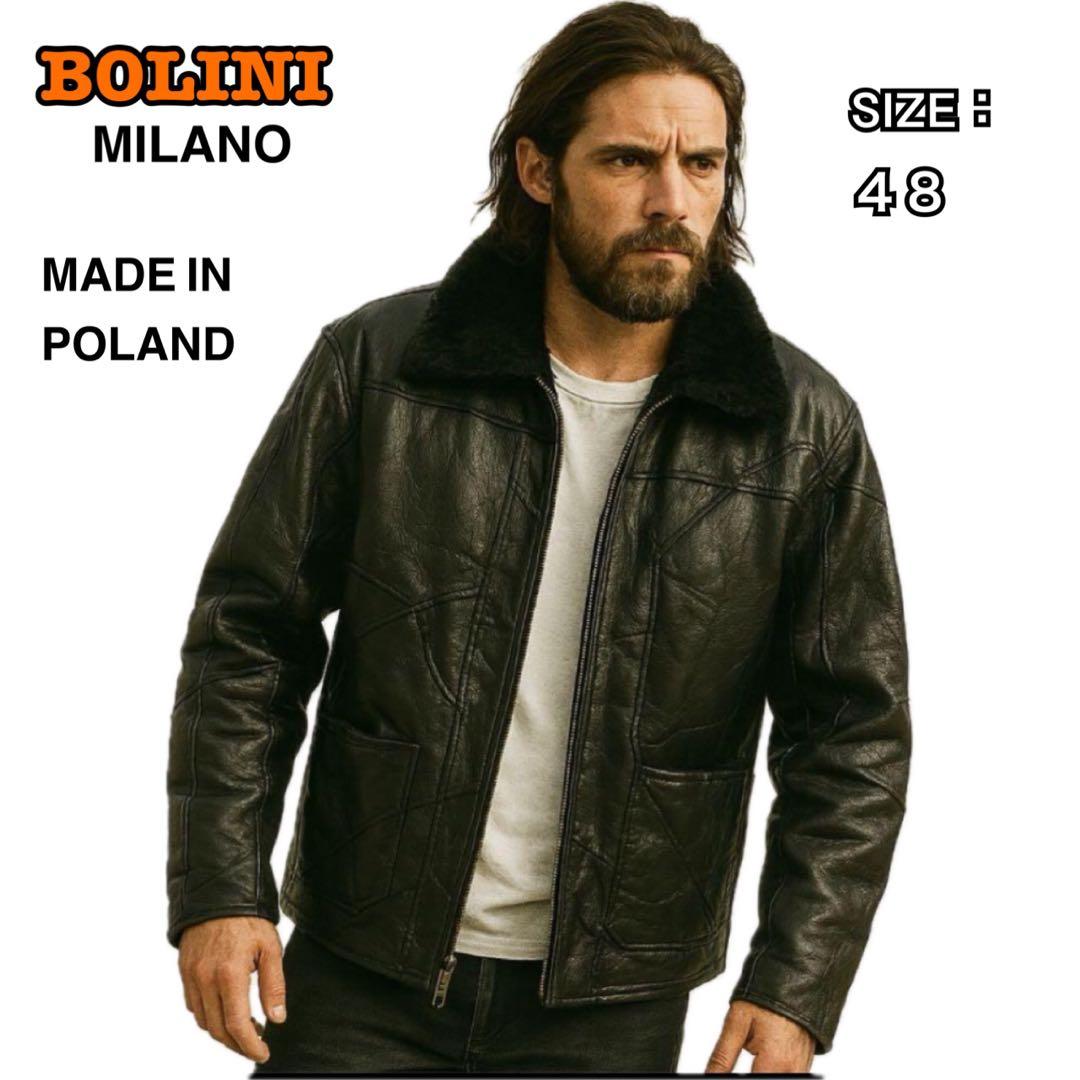 【美品希少】BOLINI パッチワーク リアルムートン ジャケット 48 L相当