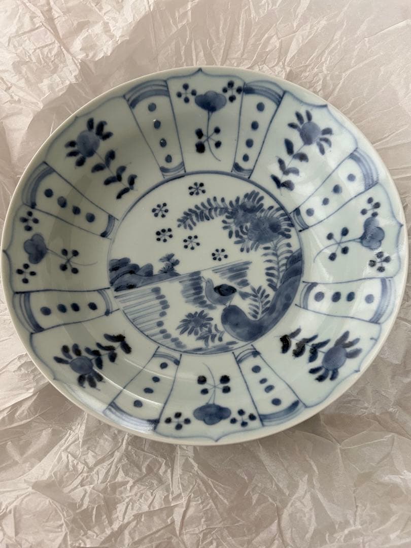 清水なお子 染付 大皿 浅鉢 盛り鉢 鳥 花