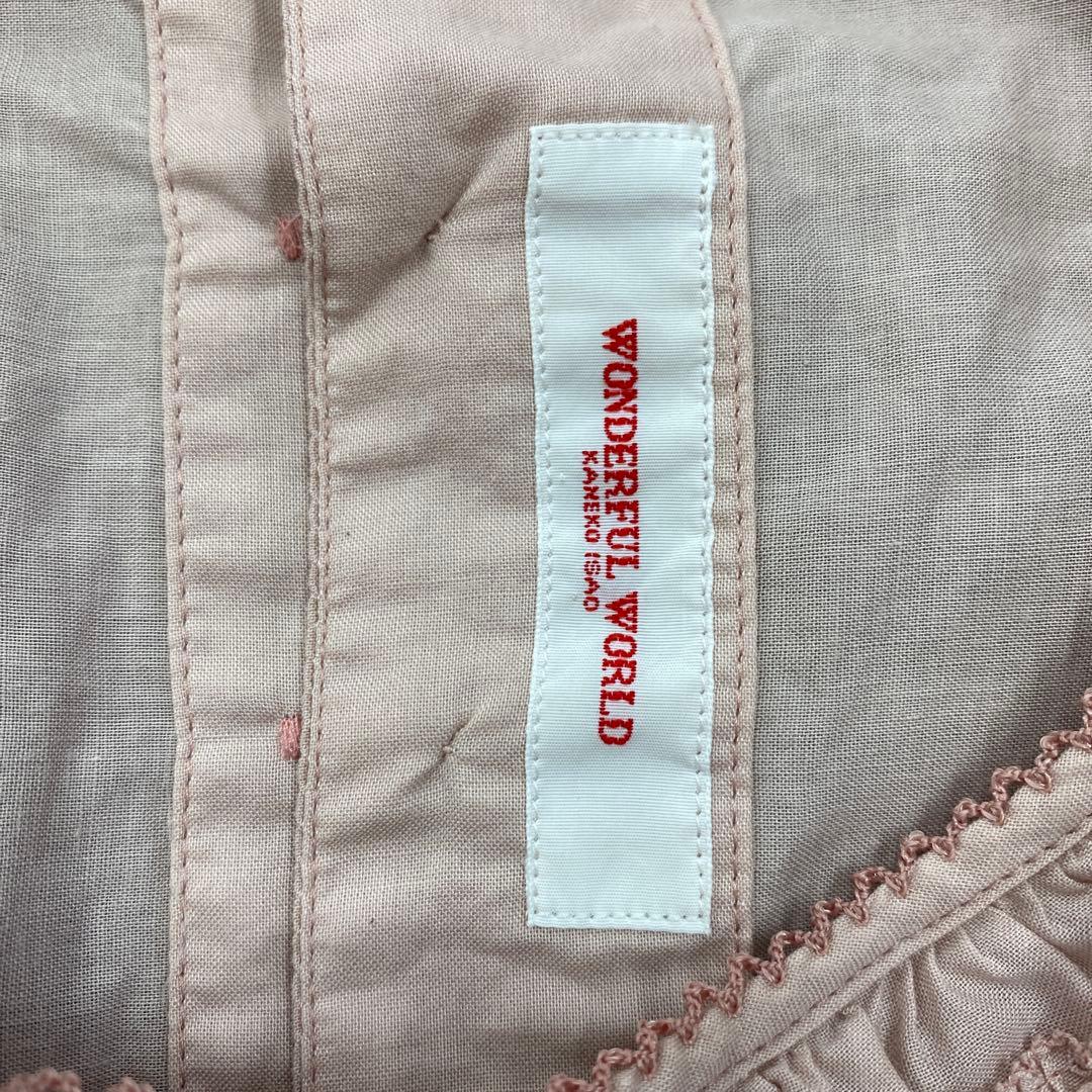 <極美品>ワンダフルワールド 綿ローン ふんわり半袖ピコフリルブラウス ピンク