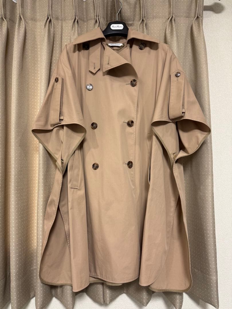 美品MaxMaraピュアコットンケープベージュトレンチコート