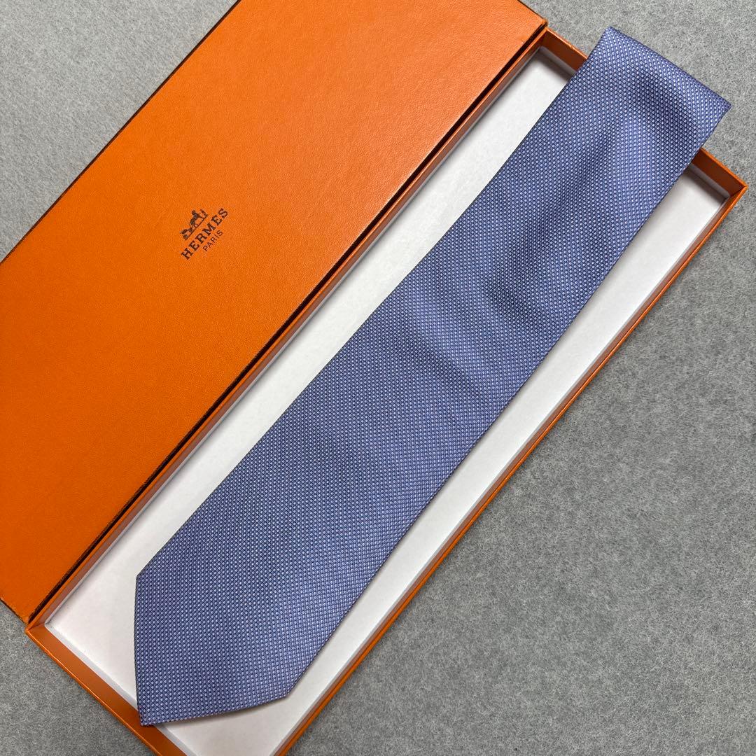 美品　エルメス　ネクタイ　青・ピンク　シルクジャガード　結婚式
