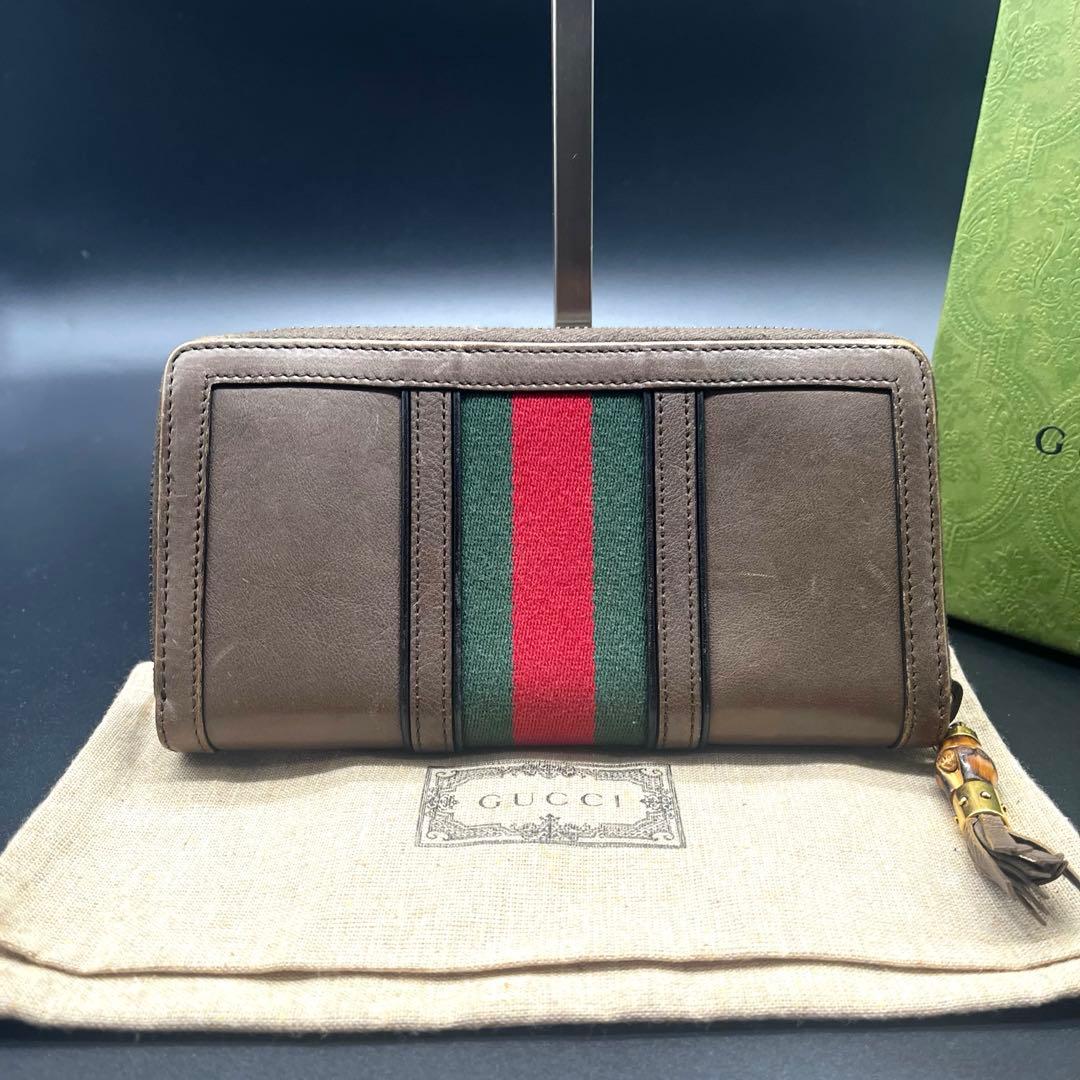 希少✨グッチ 長財布 ラウンドファスナー 本革 ブラウン シェリー 353651