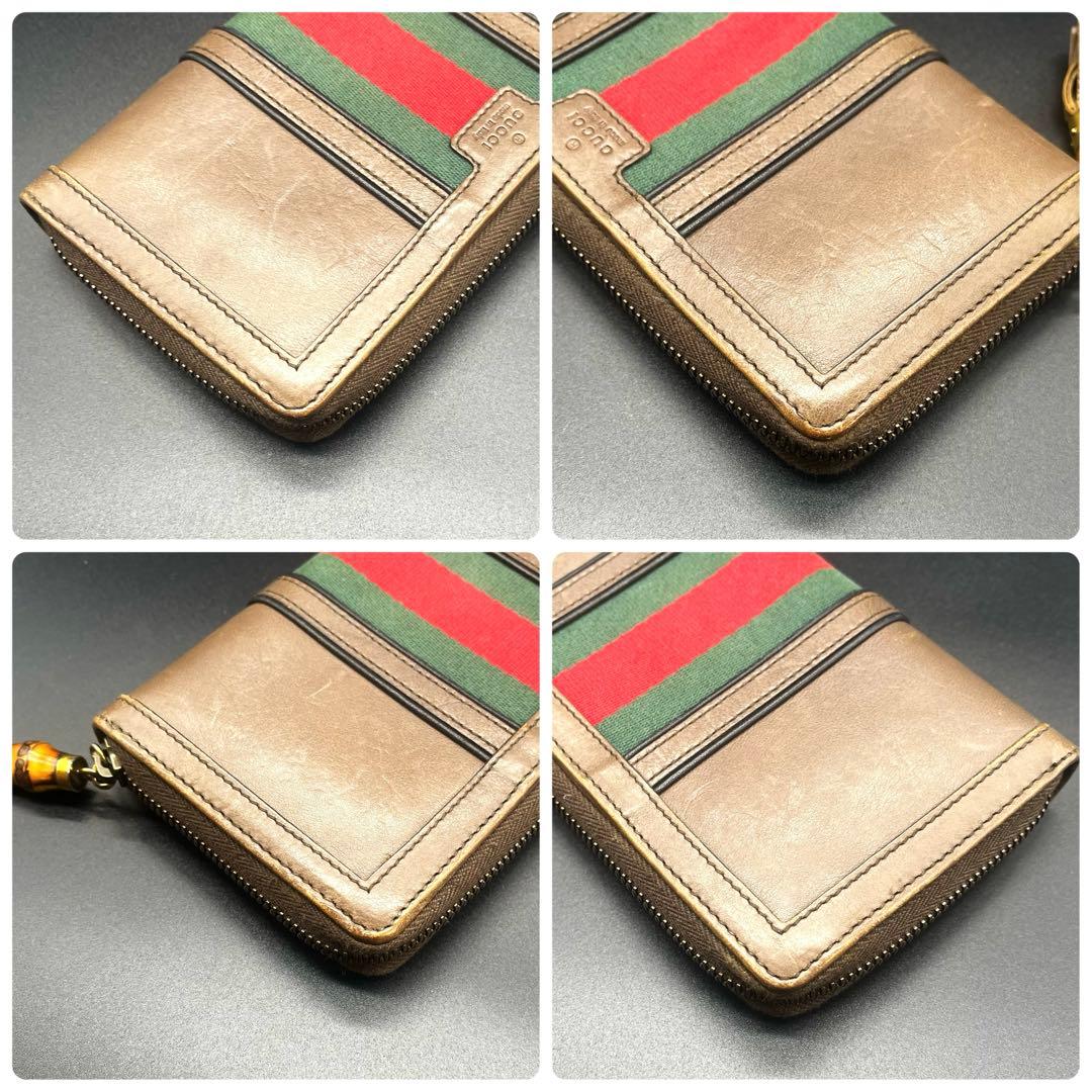 希少✨グッチ 長財布 ラウンドファスナー 本革 ブラウン シェリー 353651