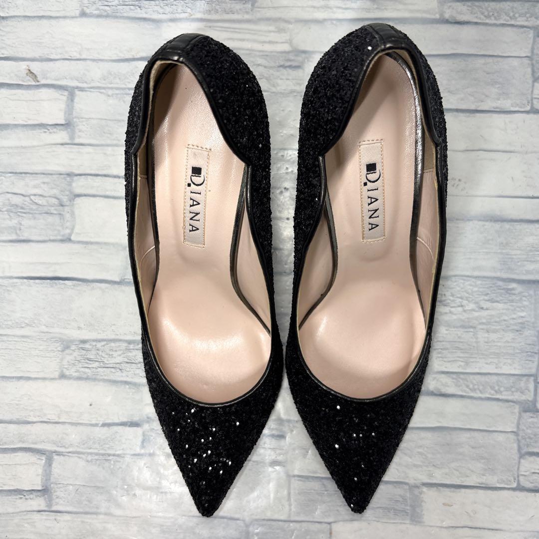 ✨新品✨DIANA グリッター パンプス ポインテッドトゥ ブラック 25㎝