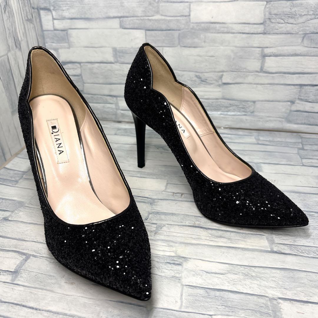 ✨新品✨DIANA グリッター パンプス ポインテッドトゥ ブラック 25㎝