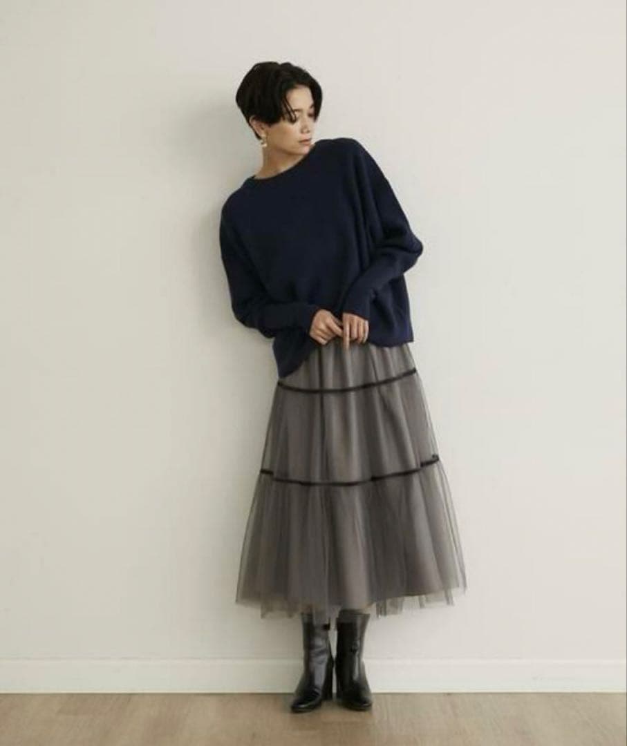 【新品タグ付き】INED チュールティアードスカート9号 グレー