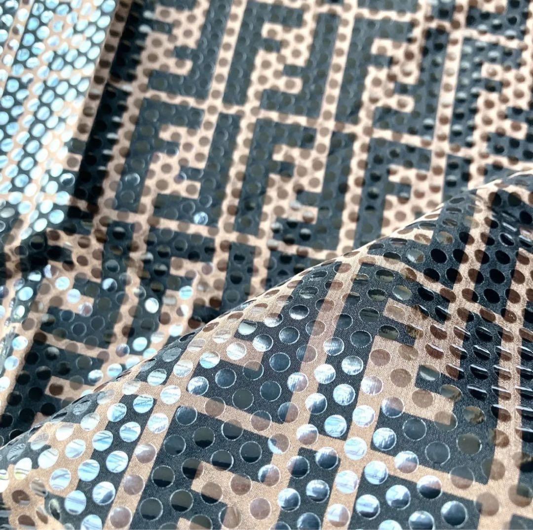 FENDI フェンディ ズッカ柄 シルク スカーフ　85×85 総柄 ブラウン系