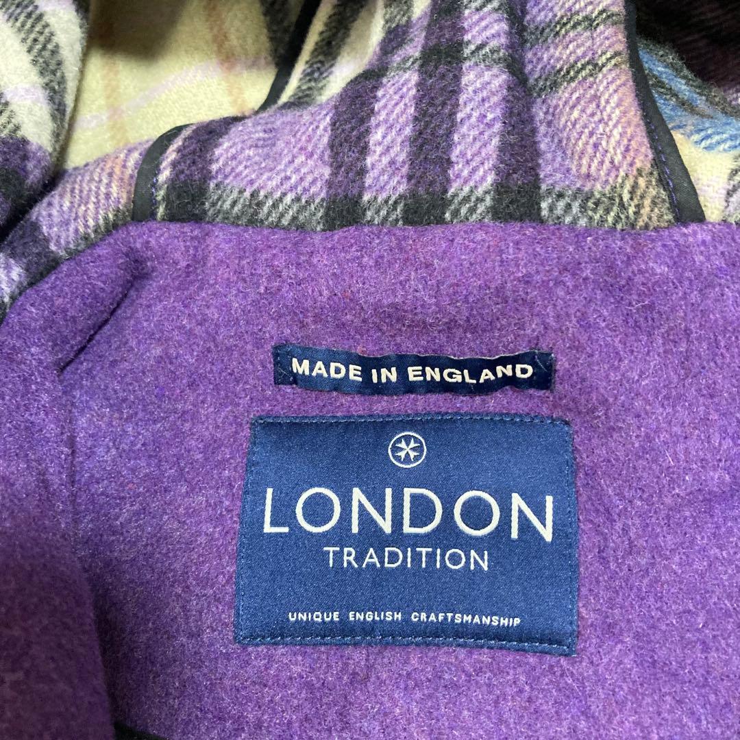 美品 ロンドントラディション ダッフルコート チェック柄 ロング パープル