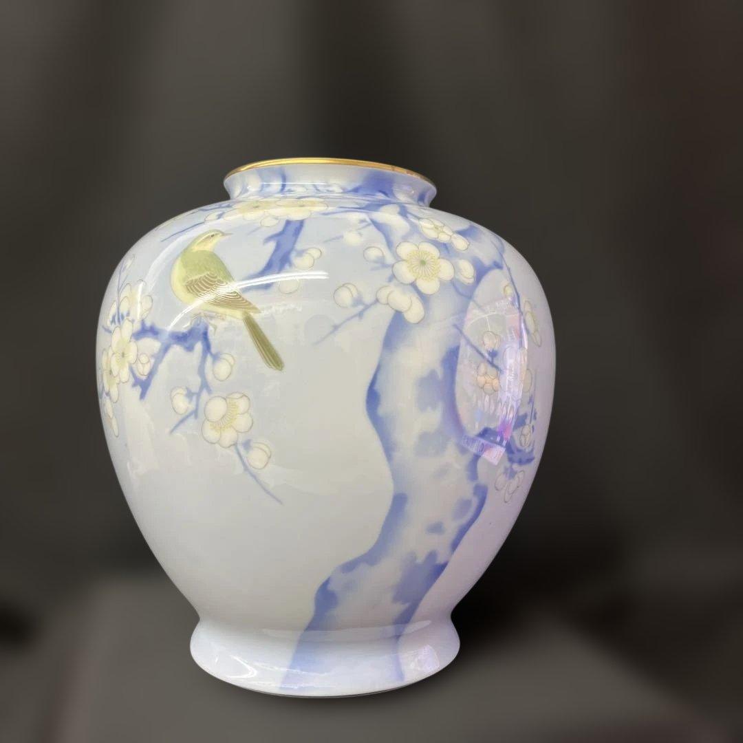 有田焼 深川製 染付　官窯 花瓶　梅　鳥図　上品　高級　飾り壺　インテリア