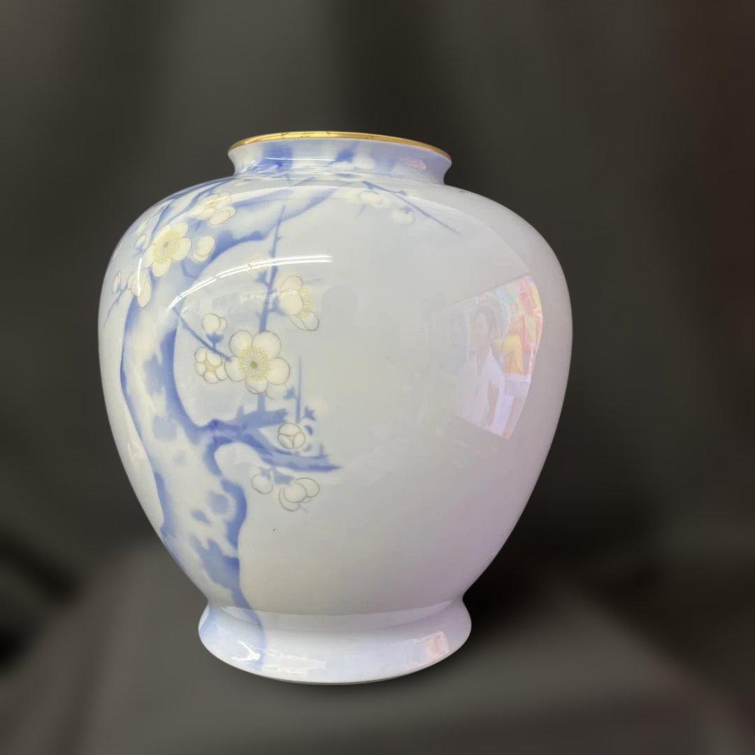 有田焼 深川製 染付　官窯 花瓶　梅　鳥図　上品　高級　飾り壺　インテリア