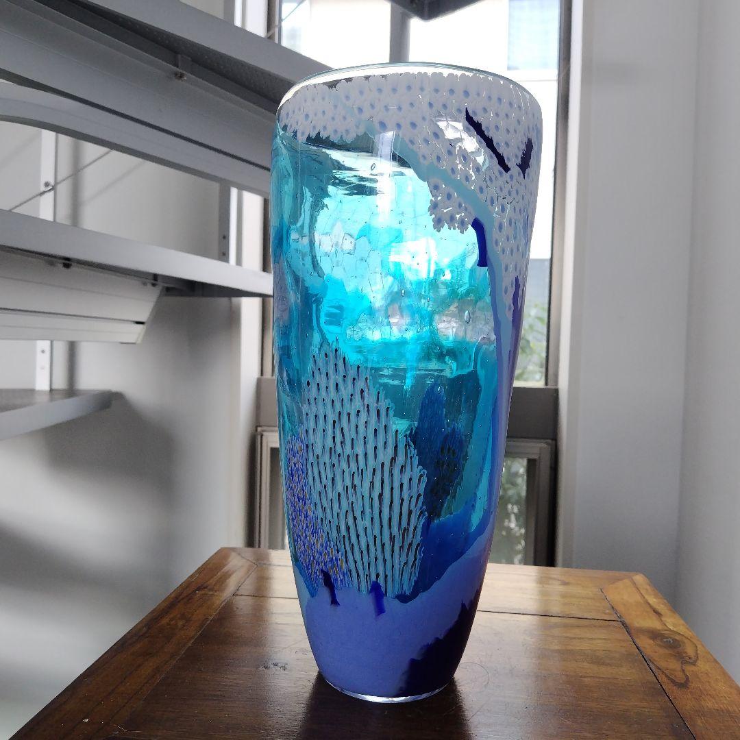 【海外骨董品】アンティークベネチアングラス murano フラワーベース ブルー
