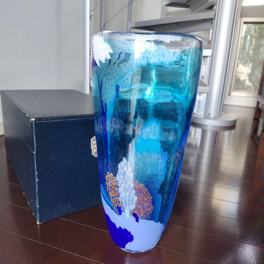 【海外骨董品】アンティークベネチアングラス murano フラワーベース ブルー