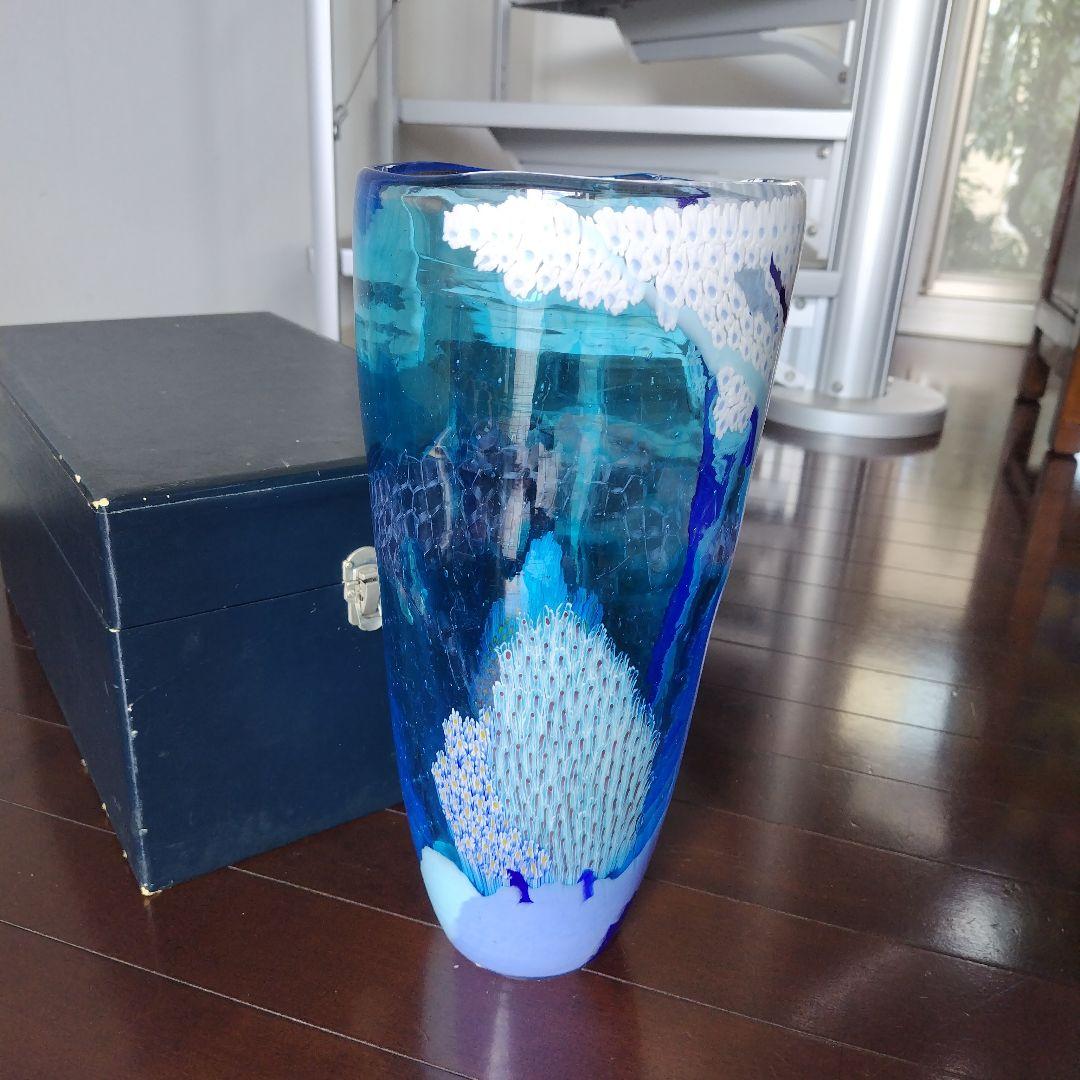 【海外骨董品】アンティークベネチアングラス murano フラワーベース ブルー