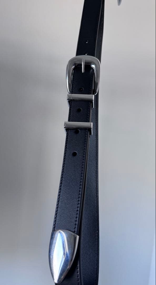 Celine 黒レザーベルト シルバー二重バックル