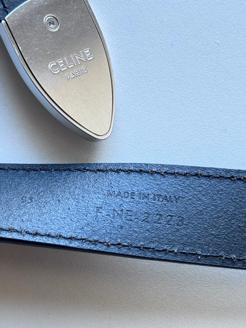 Celine 黒レザーベルト シルバー二重バックル