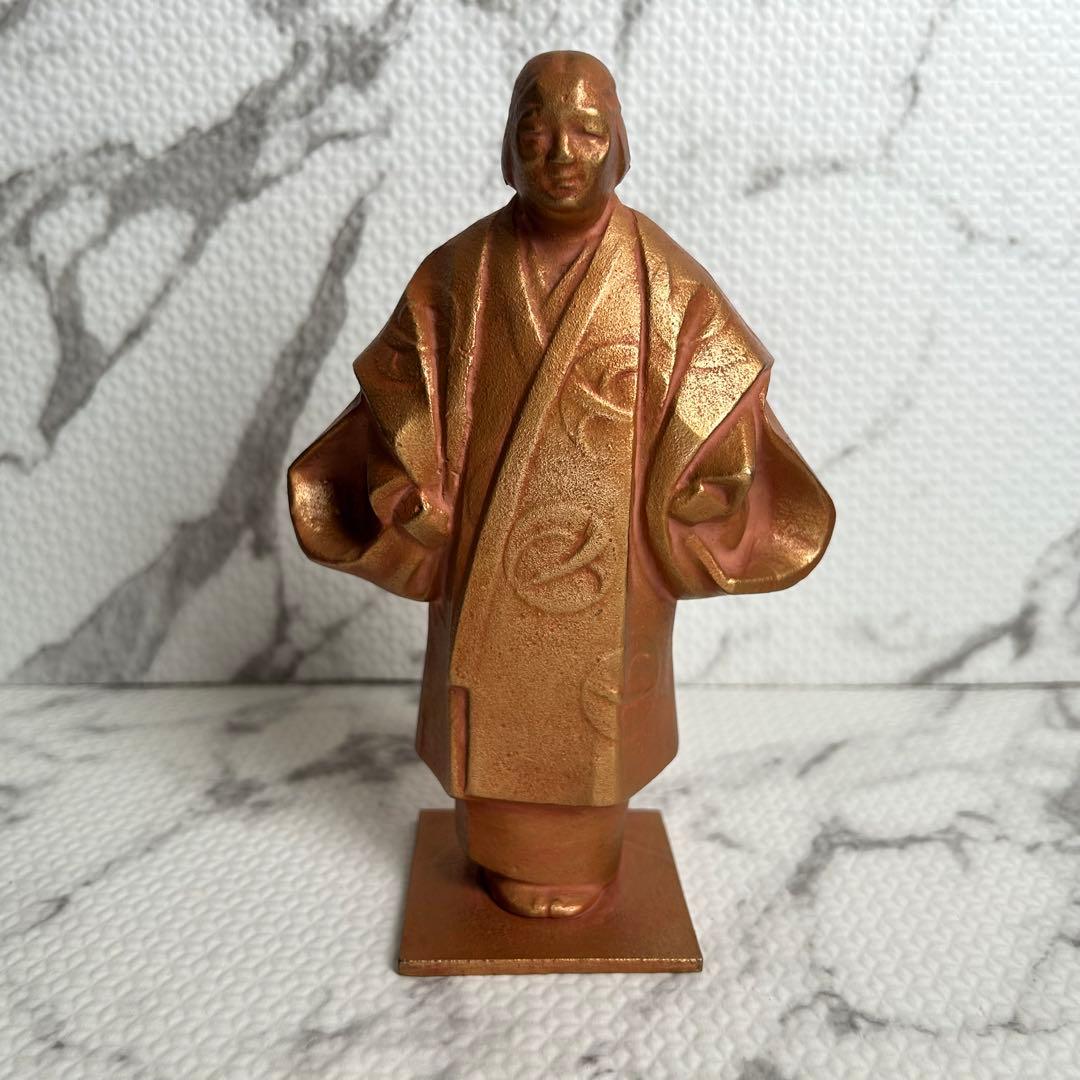 【昭和中期 当時物】焼物夫婦像 一対｜金彩 着物人物像｜刻印あり 昭和レトロ置物